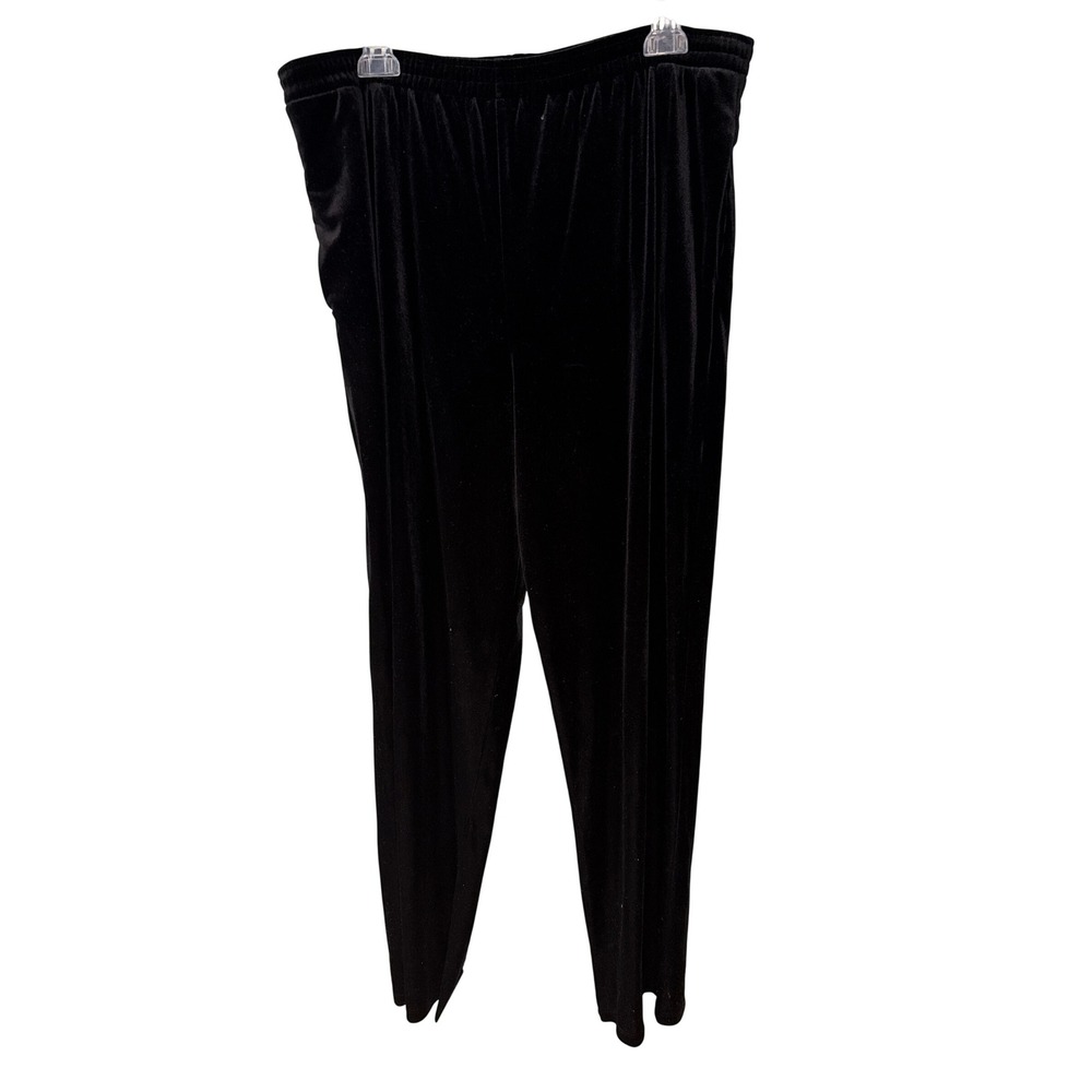 Impressions Lifestyle Women Black Velvet Elastic Waist Straight Leg Pants Large
